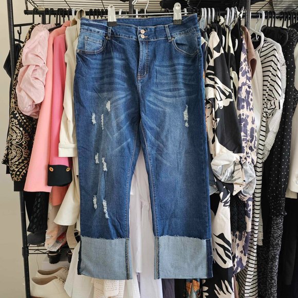 Blue High Waist Distressed Straight Leg Jeans - Picture 13 of 15